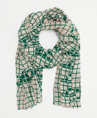 emerald green and white long scarf in a grid pattern made from lightweight vintage cotton