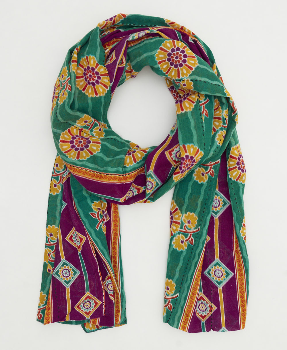 long cotton scarf handmade from upcycled vintage fabrics in India by all women artisans