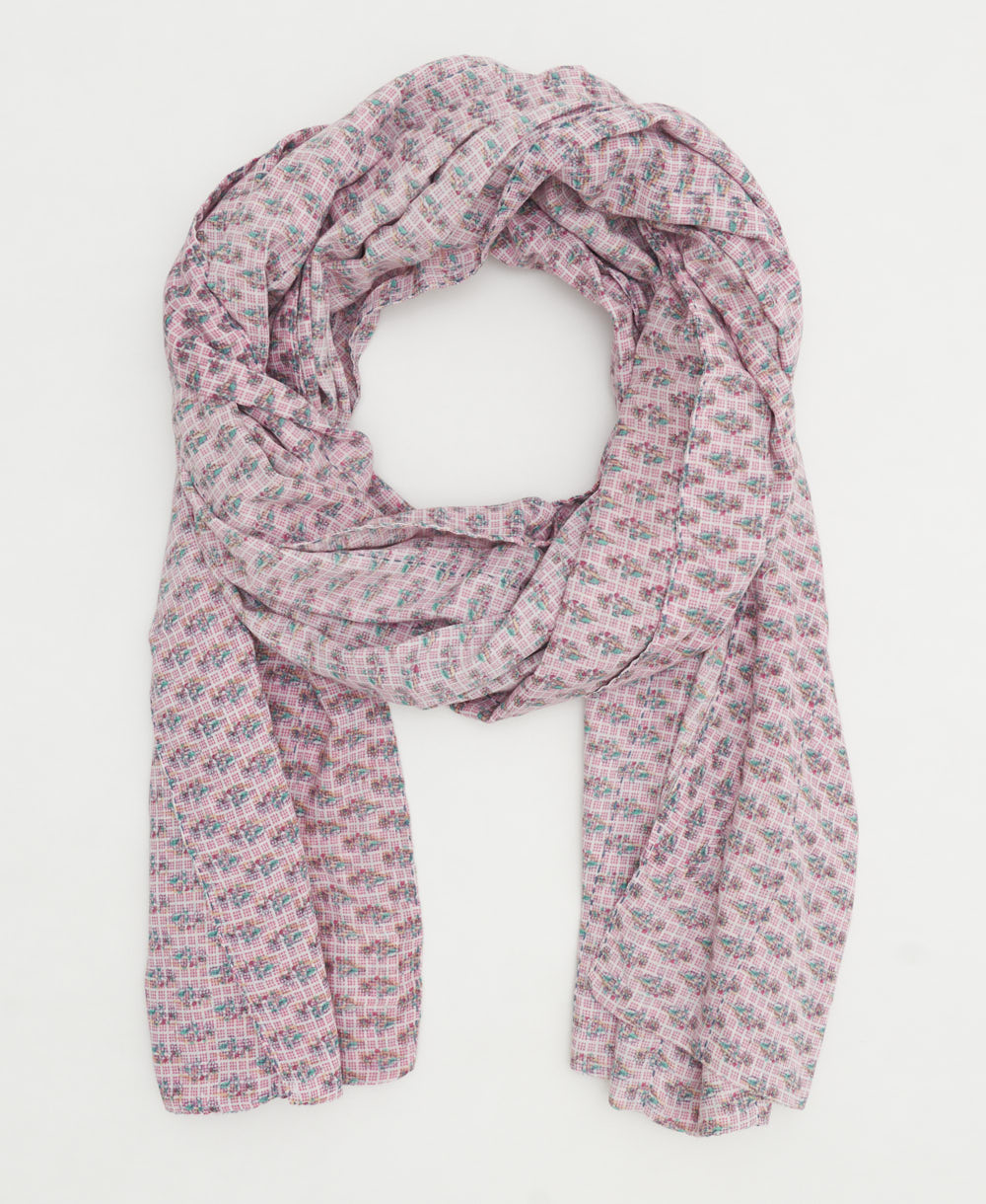 long cotton scarf handmade from upcycled vintage fabrics in India by all women artisans