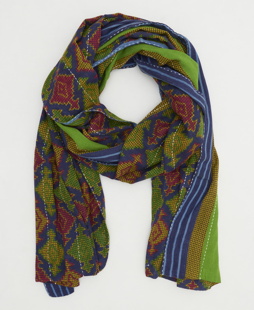 long cotton scarf handmade from upcycled vintage fabrics in India by all women artisans
