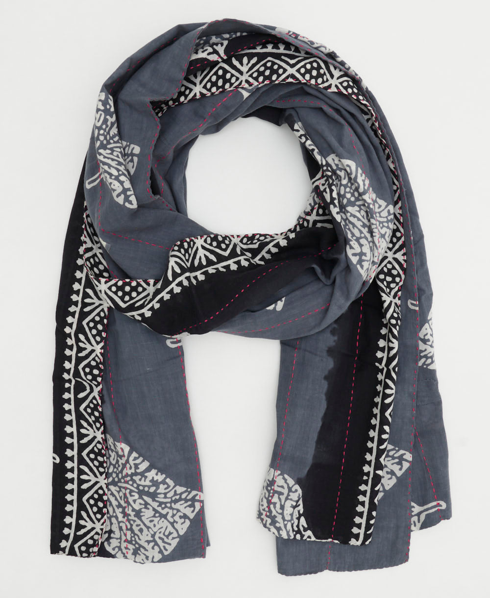 long cotton scarf handmade from upcycled vintage fabrics in India by all women artisans