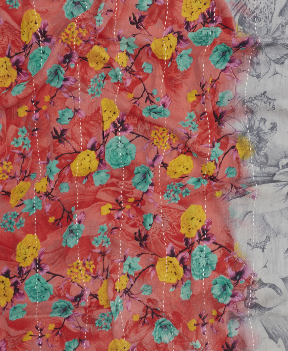 long cotton scarf handmade in India from upcycled vintage fabrics & embroidered