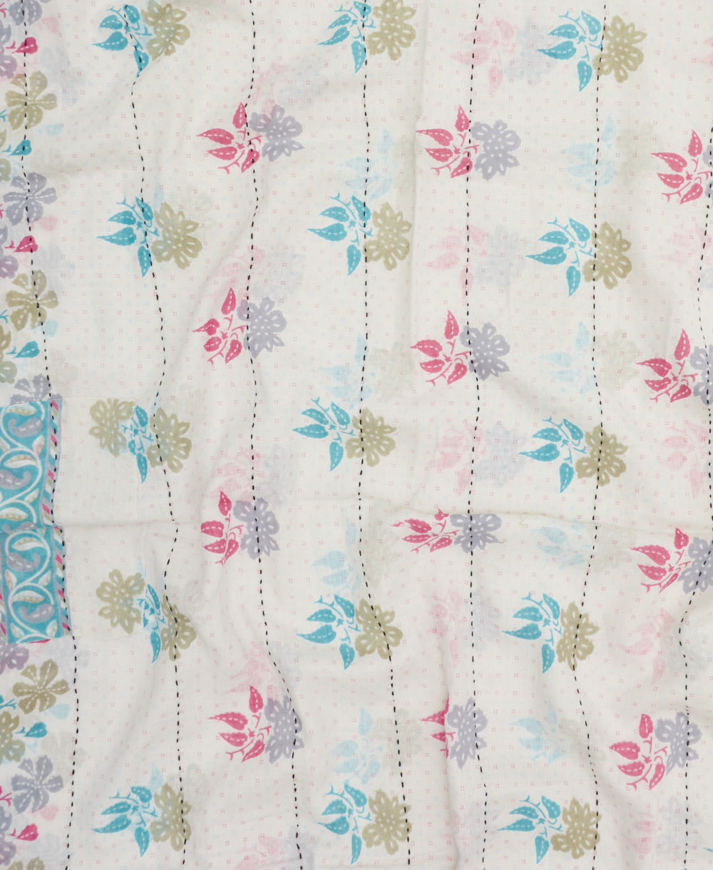 long cotton scarf handmade in India from upcycled vintage fabrics & embroidered