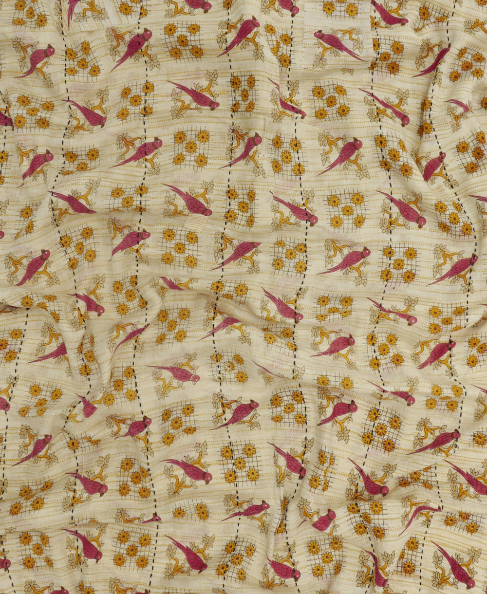 long cotton scarf handmade in India from upcycled vintage fabrics & embroidered