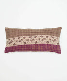 tan & eggplant purple tri-tone lumbar pillow made from upcycled vintage cotton saris in India