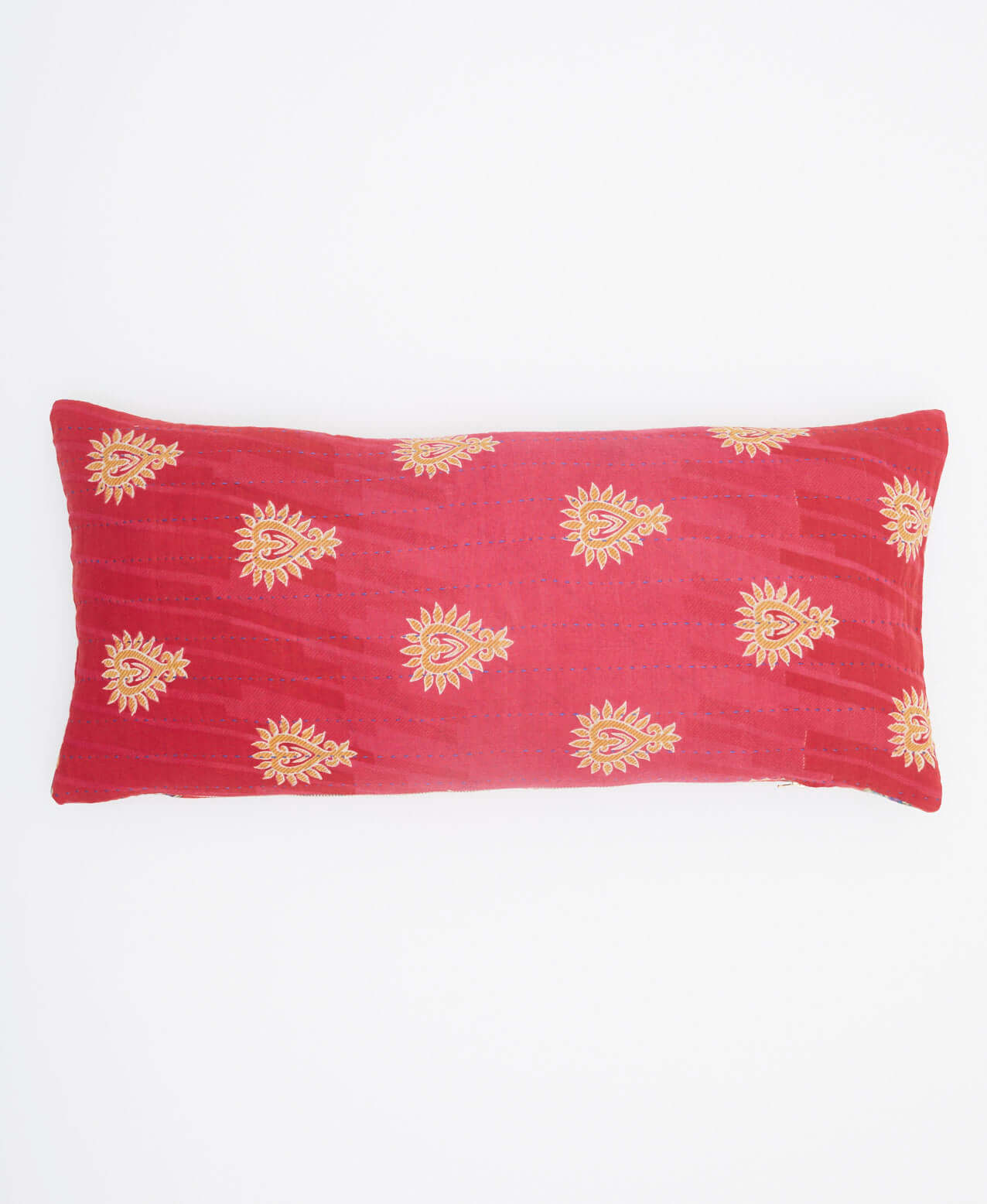 pink & red lumbar pillow with yellow heart print