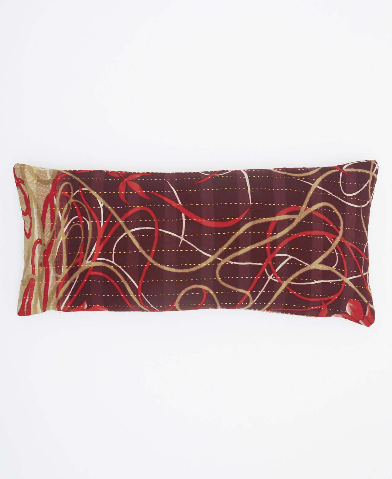 chocolate brown decorative lumbar pillow with tan & red abstract swirl pattern