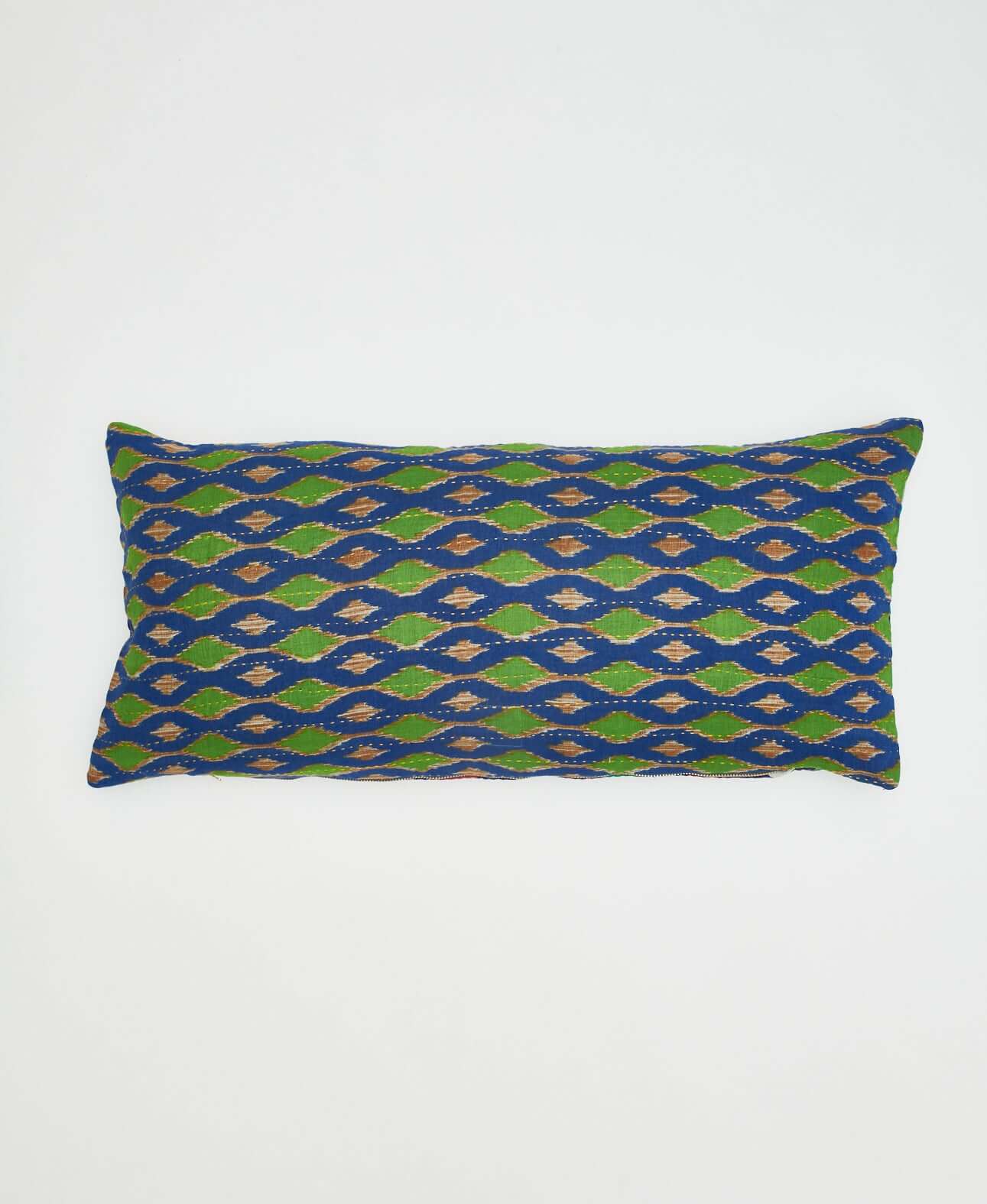 reversible lumbar pillow in royal blue & lime green diamond print