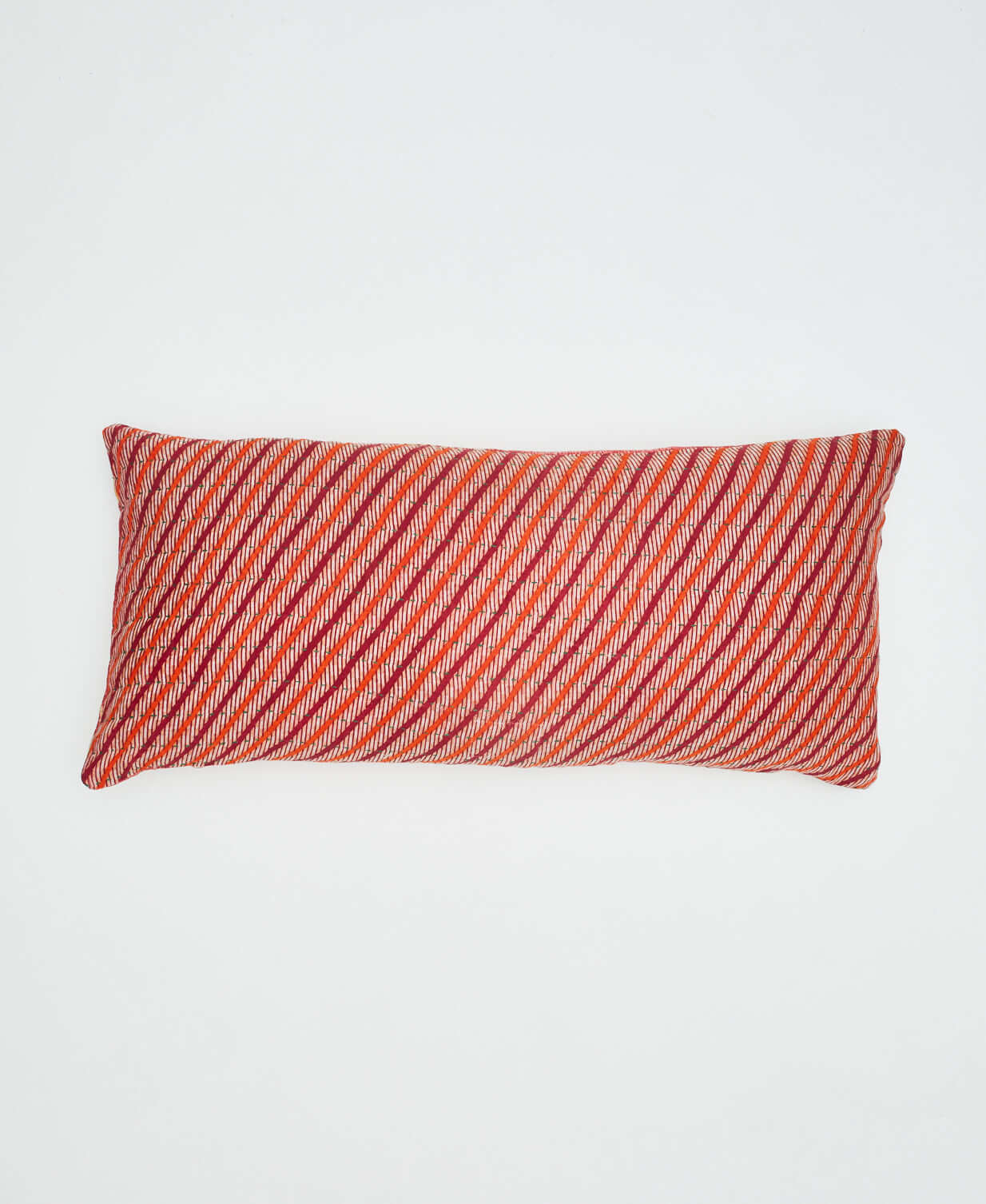 orange and red diagonal striped lumbar pillow with removable down feather insert