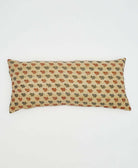 kantha lumbar pillow with black and rust leaf print made in India