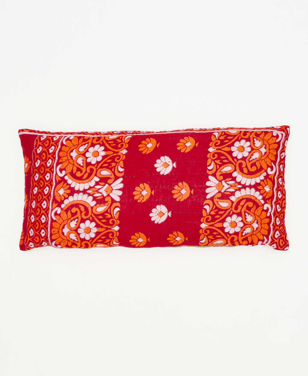 lumbar pillow handmade using repurposed paisley vintage cotton saris 