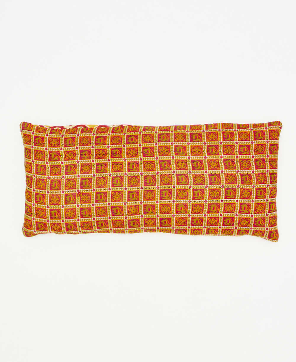 lumbar throw pillow ethically made using vintage cotton saris 