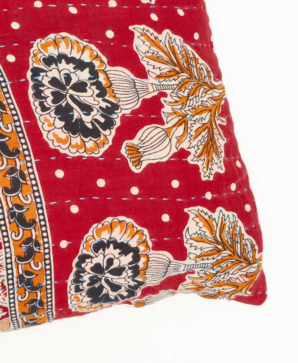 aristan made lumbar pillow featuring white traditional kantha hand stitching 