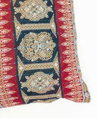 one of a kind lumbar pillow featuring blue traditional kantha hand stitching 