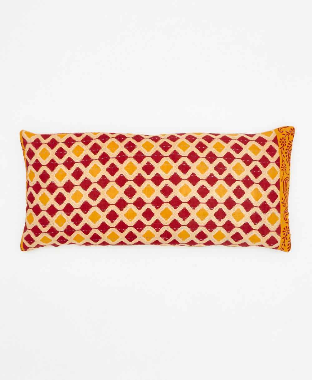 lumbar throw pillow  created using repurposed marooon vintage cotton saris 