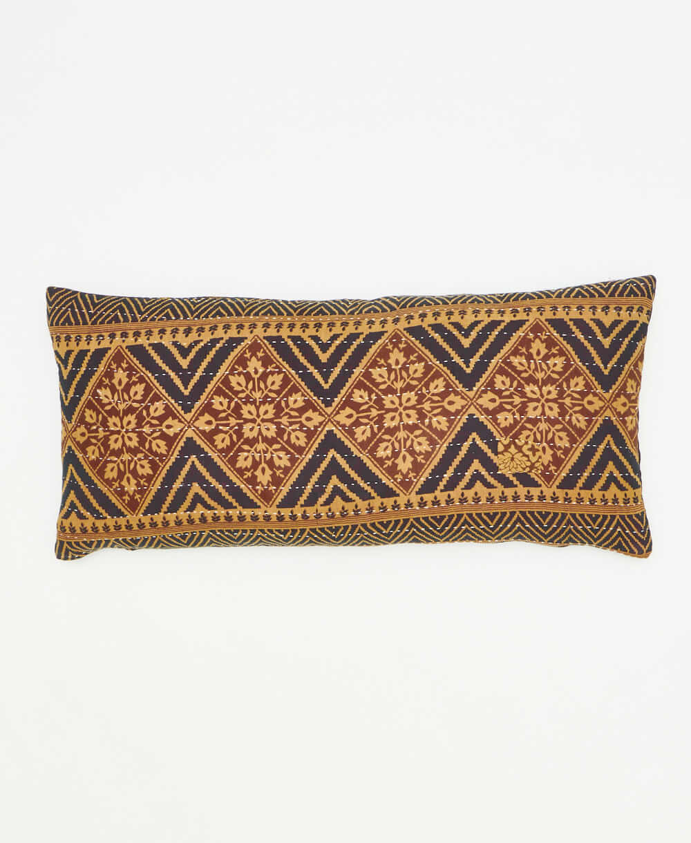 ethically made lumbar throw pillow crafted using charcoal vintage cotton saris 