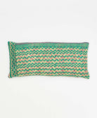 green lumbar throw pillow with green chevron print handmade in India by women artisans by Anchal