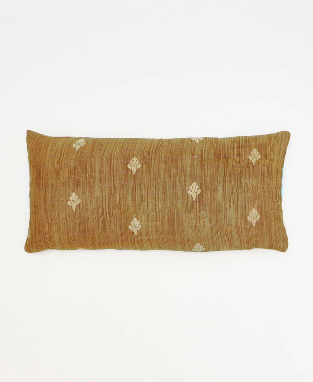 light brown lumbar throw pillow with sand medallion print handmade in India by women artisans by Anchal