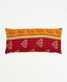 red & orange lumbar throw pillow with grey daisy print handmade in India by women artisans by Anchal