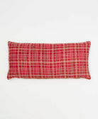 red & white lumbar throw pillow in plaid print handmade in India by women artisans by Anchal