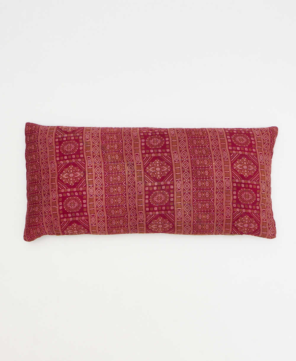 berry red lumbar throw pillow in medallion print handmade in India by women artisans by Anchal