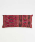 burgundy lumbar pillow with medallion print made from upcycled vintage cotton saris in India