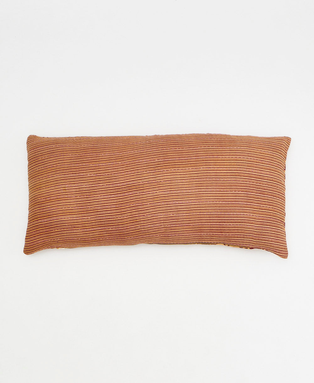 subtle red & tan striped lumbar throw pillow handmade in India by women artisans by Anchal