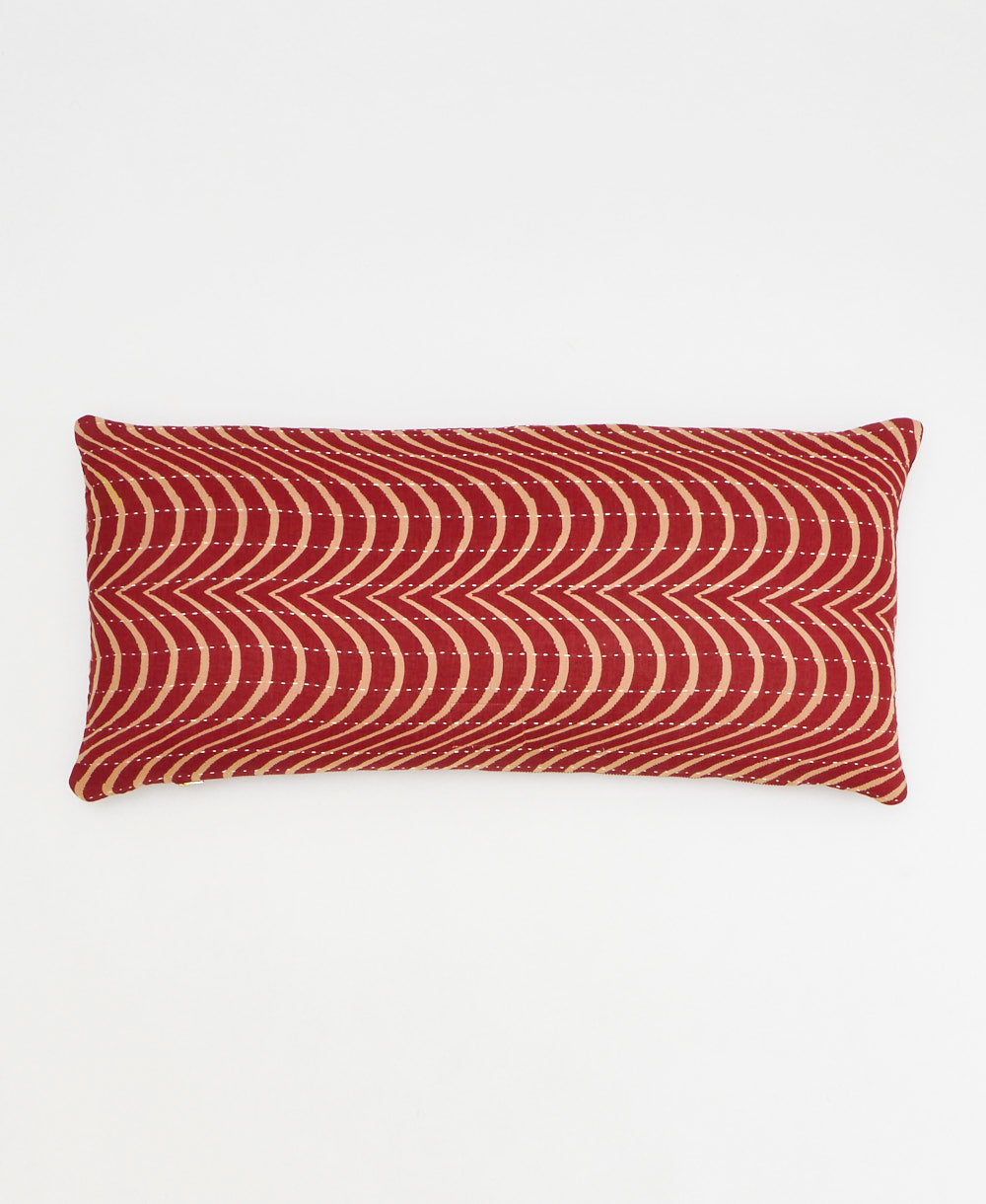 crimson red & light tan swirl lumbar throw pillow handmade in India by women artisans by Anchal