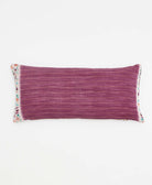 mauve purple lumbar pillow with white colorful edges made from upcycled vintage cotton saris in India