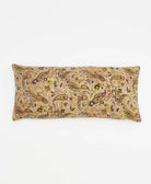 tan lumbar pillow with lime green & black paisley made from upcycled vintage cotton saris in India