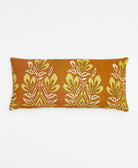 camel brown & yellow floral lumbar throw pillow handmade in India by women artisans by Anchal