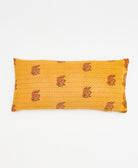 golden yellow lumbar pillow with an elephant print made from upcycled vintage cotton saris in India