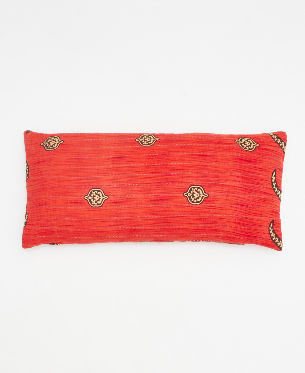 coral red & teal diamond print lumbar throw pillow handmade in India by women artisans by Anchal