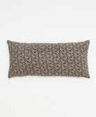 black lumbar pillow with a grey paisley print made from upcycled vintage cotton saris in India