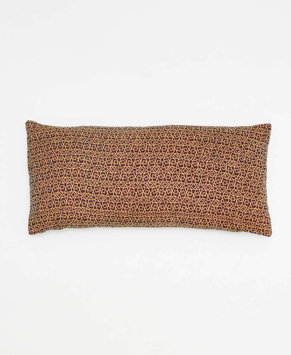 purple & tan geometric print lumbar throw pillow handmade in India by women artisans by Anchal