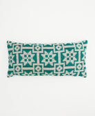 teal & white lumbar pillow in bold geometric print