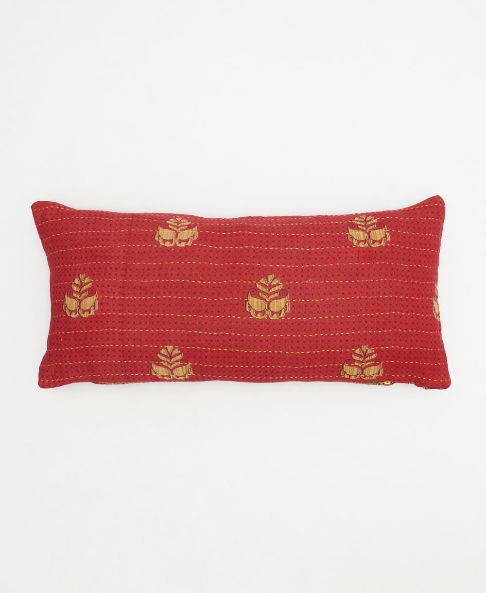 cherry red lumbar pillow with paisley abstract