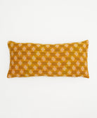 mustard yellow lumbar pillow in geometric white diamond print