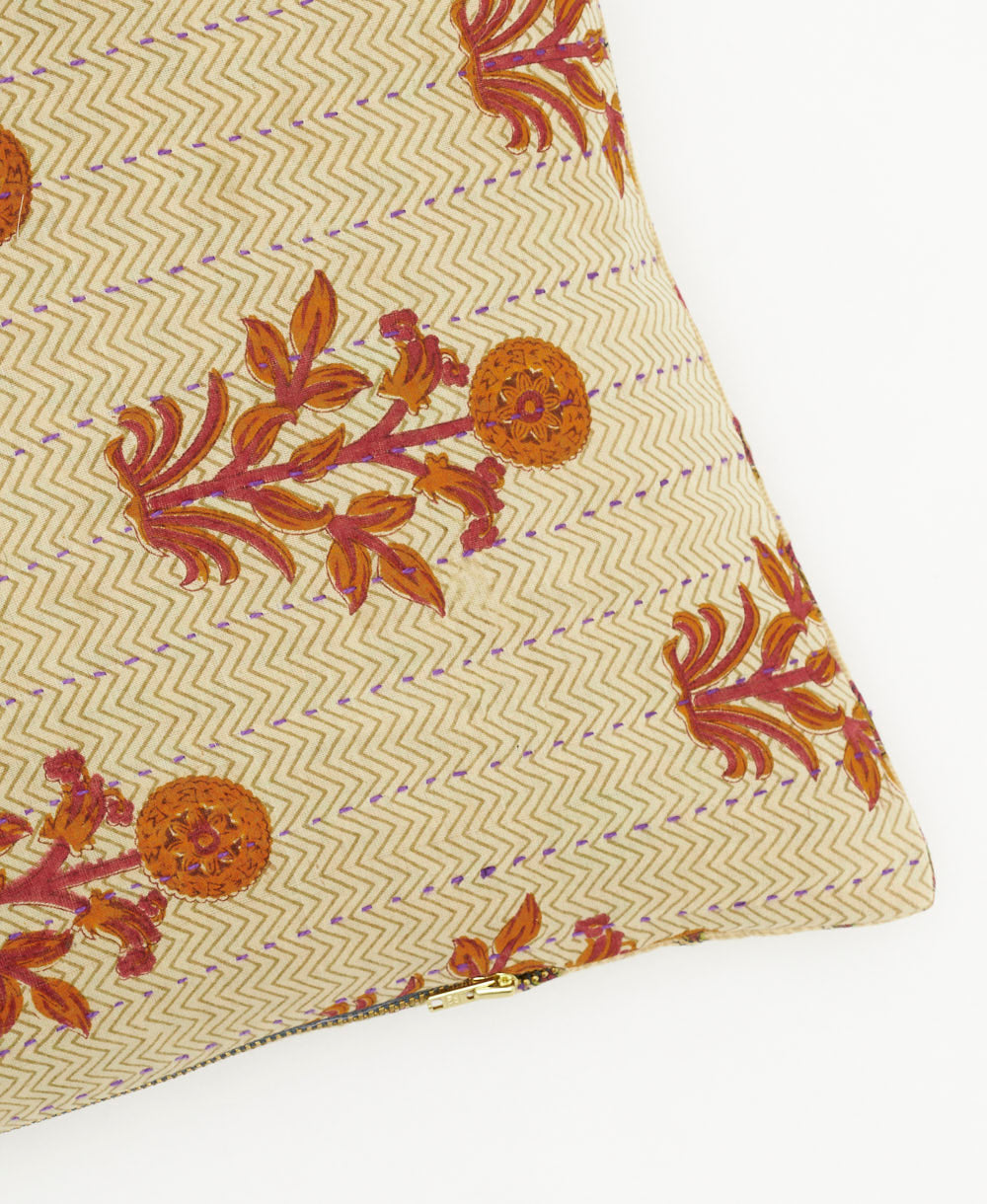 lumbar pillow in beige & rust floral