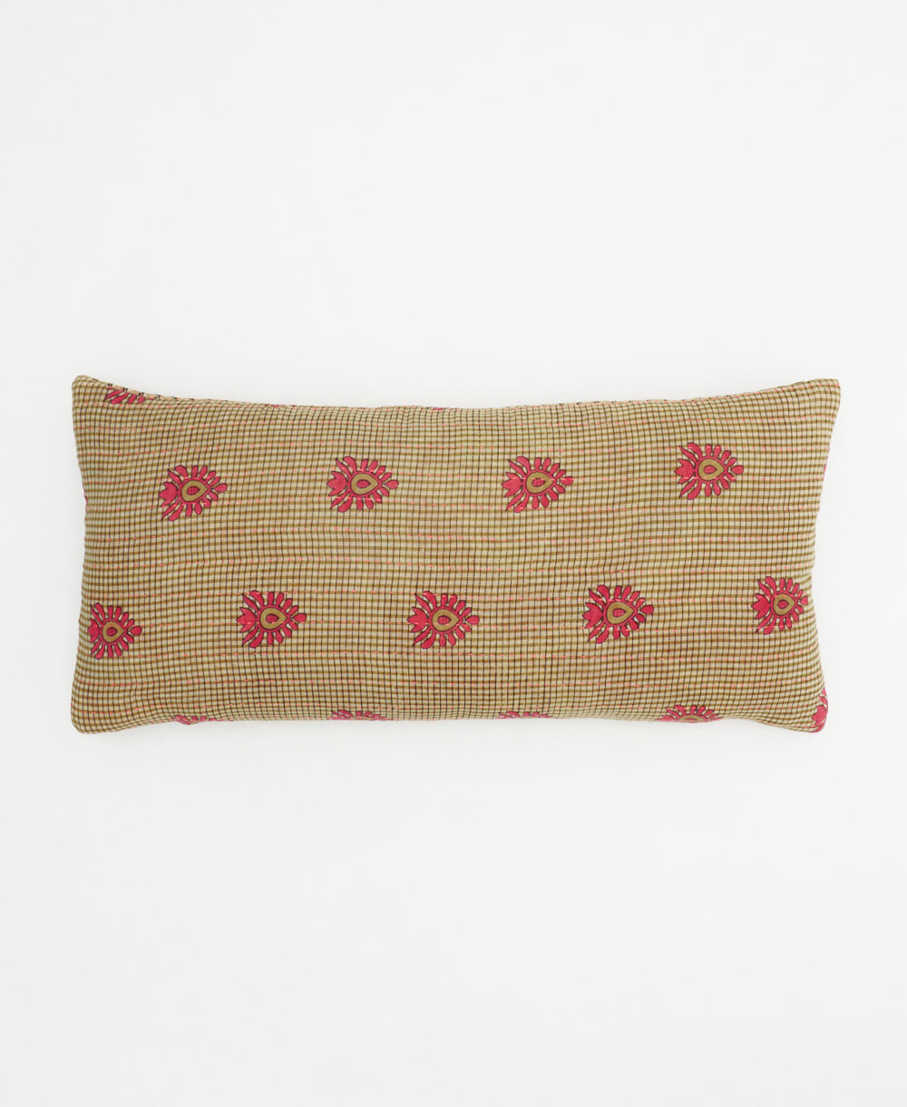 beige & hot pink floral lumbar throw pillow
