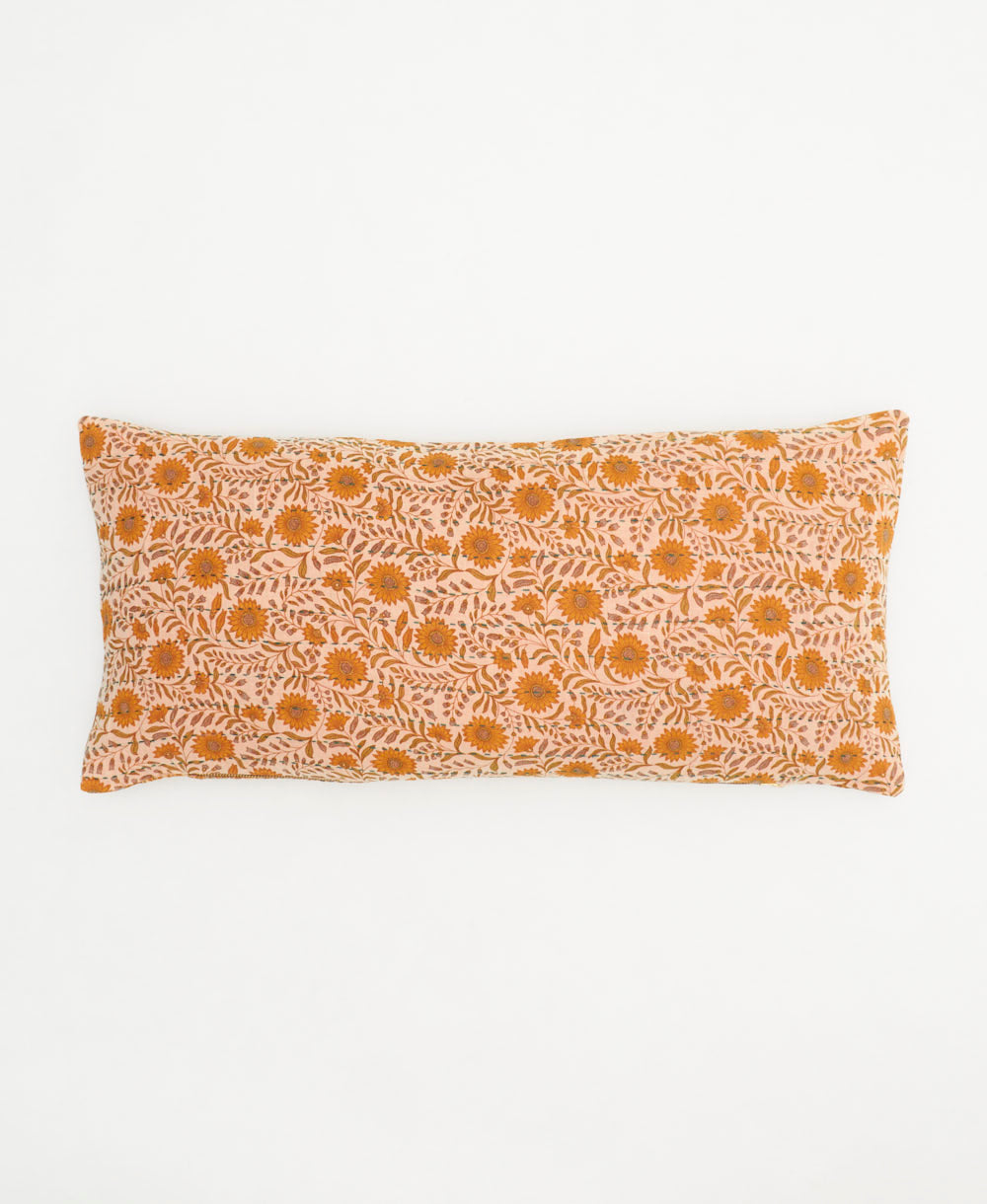 lumbar pillow in orange sunflower print