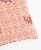 lumbar pillow in coral pink with purple kantha stitching