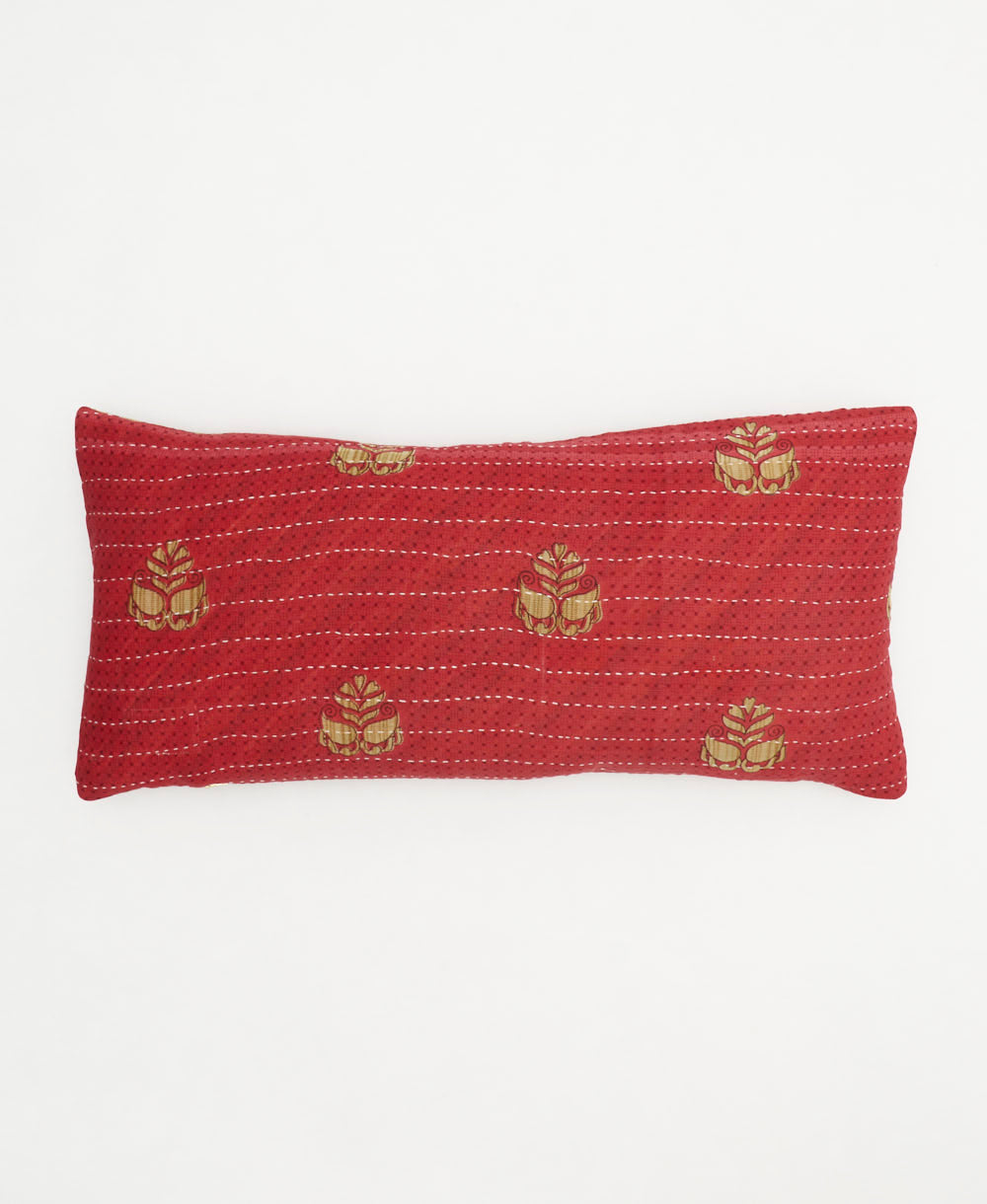 lumbar throw pillow in cherry red and tan medallion