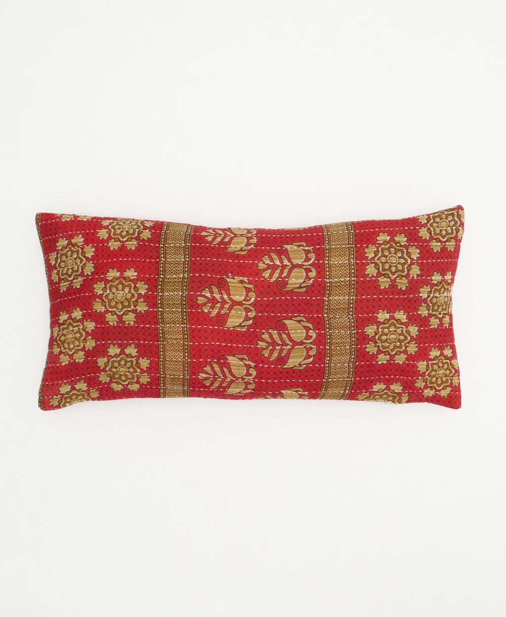 lumbar pillow in cherry red & tan medallion print
