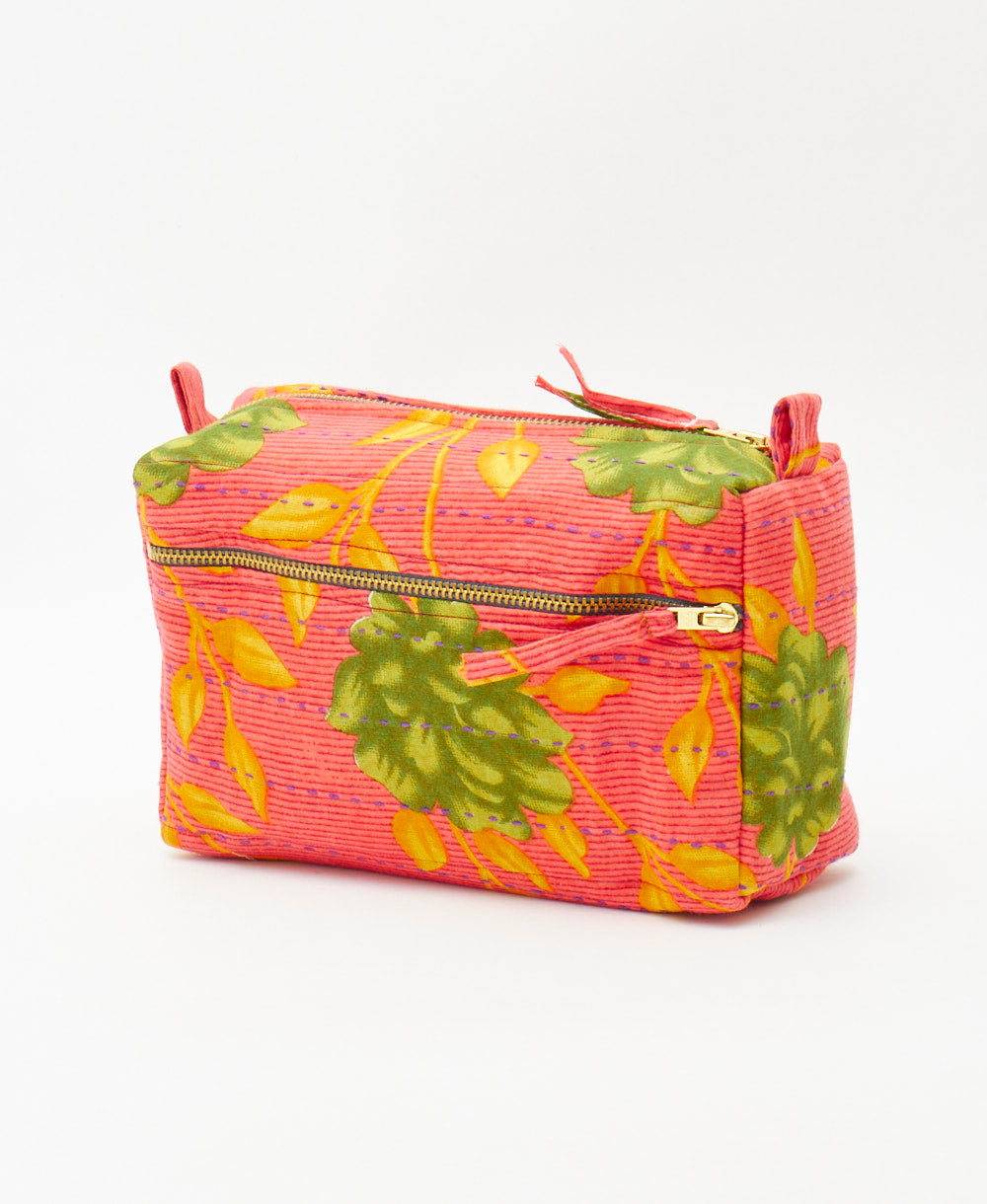 eco-friendly bright pink medium toiletry bag artisan made in india 