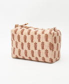 cosmetic travel bag featuring pink traditional kantha hand stitching 