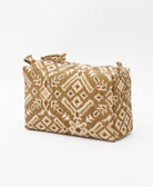 eco friendly brown ikat print cosmetic travel bag sustainably made 