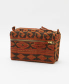 unique medium toiletry bag with black & camel southwestern print handmade in India from vintage cotton saris