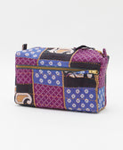 unique medium toiletry bag with purple & royal blue checkered print handmade in India from vintage cotton saris