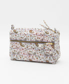 unique medium toiletry bag with white & olive paisley print handmade in India from vintage cotton saris